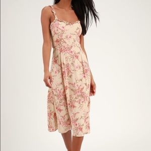Lulu’s | Peach Floral Print Tie-Back Midi Dress